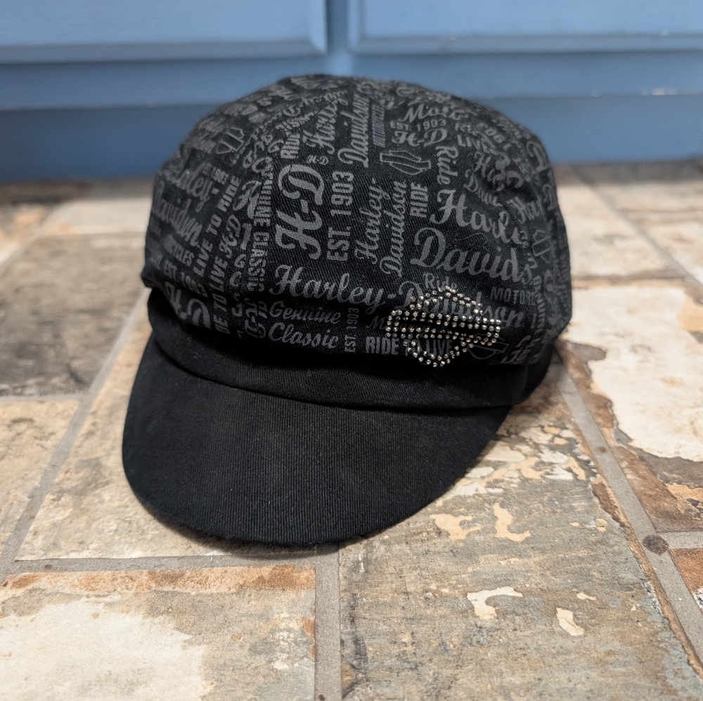 Harley-Davidson Women’s Small Black Cotton Newsboy Cap Cabbie Biker Hat S